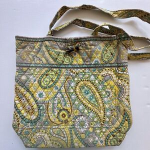 Vera Bradley yellow green paisley toggle closure tote bag purse‎